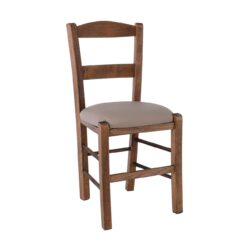 ΣΥΡΟΣ Καρέκλα Οξιά Βαφή Εμποτισμού Καρυδί, Κάθισμα Pu Cappuccino - Image 2